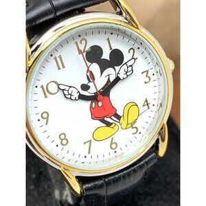 Disney Mickey Mouse Women's Watch 35mm White Dial Quartz Black Leather Band